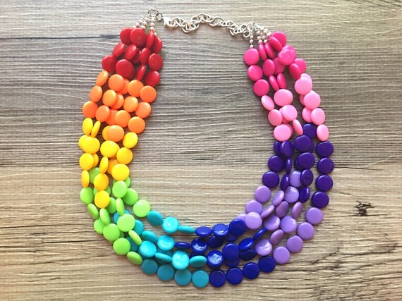 Colorful Jewelry Rainbow Beaded Necklace Chunky statement necklace rainbow jewelry big beaded necklace rainbow baby