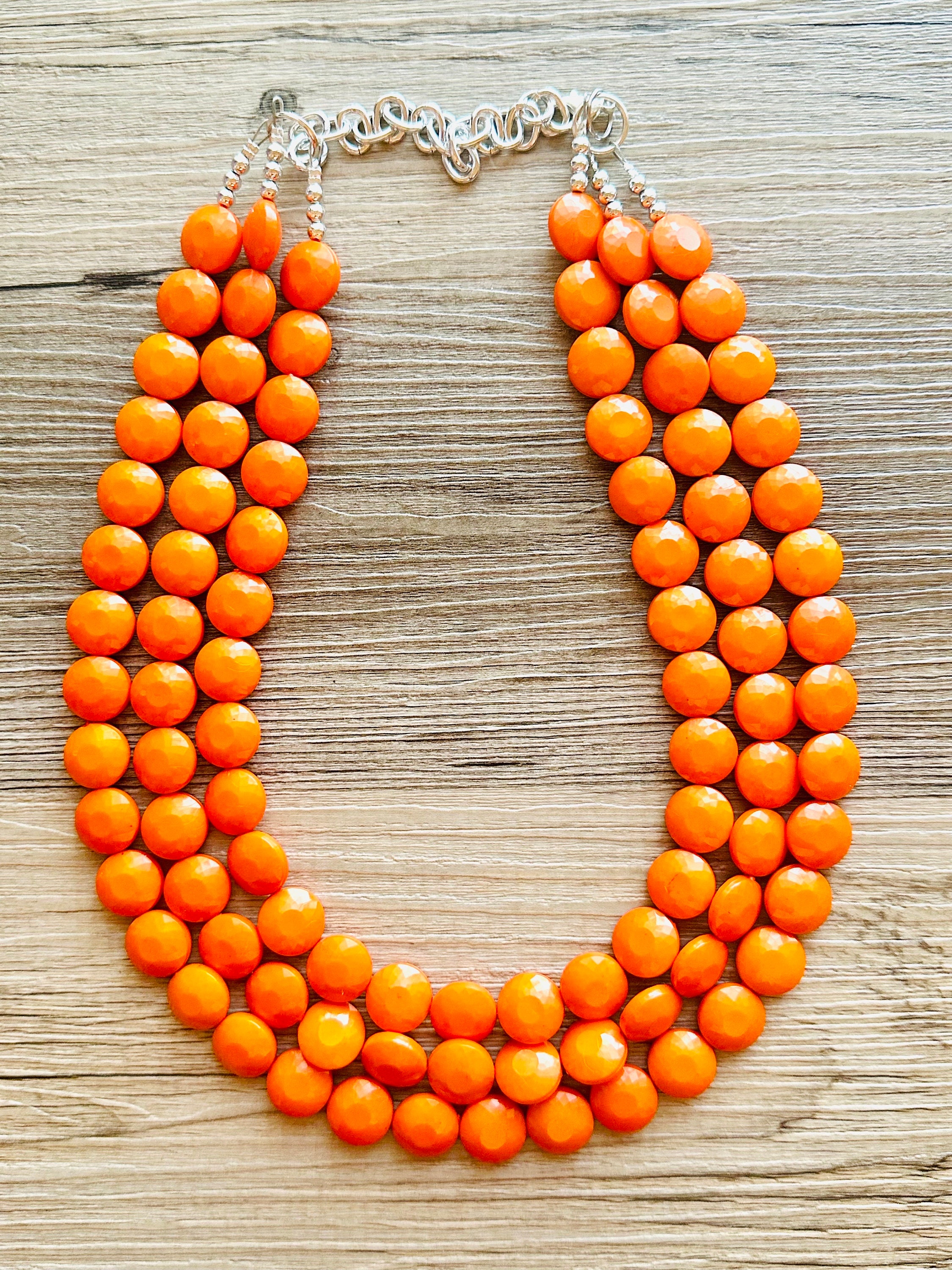 Bright Chunky Orange Statement Necklace Big Beaded Jewelry