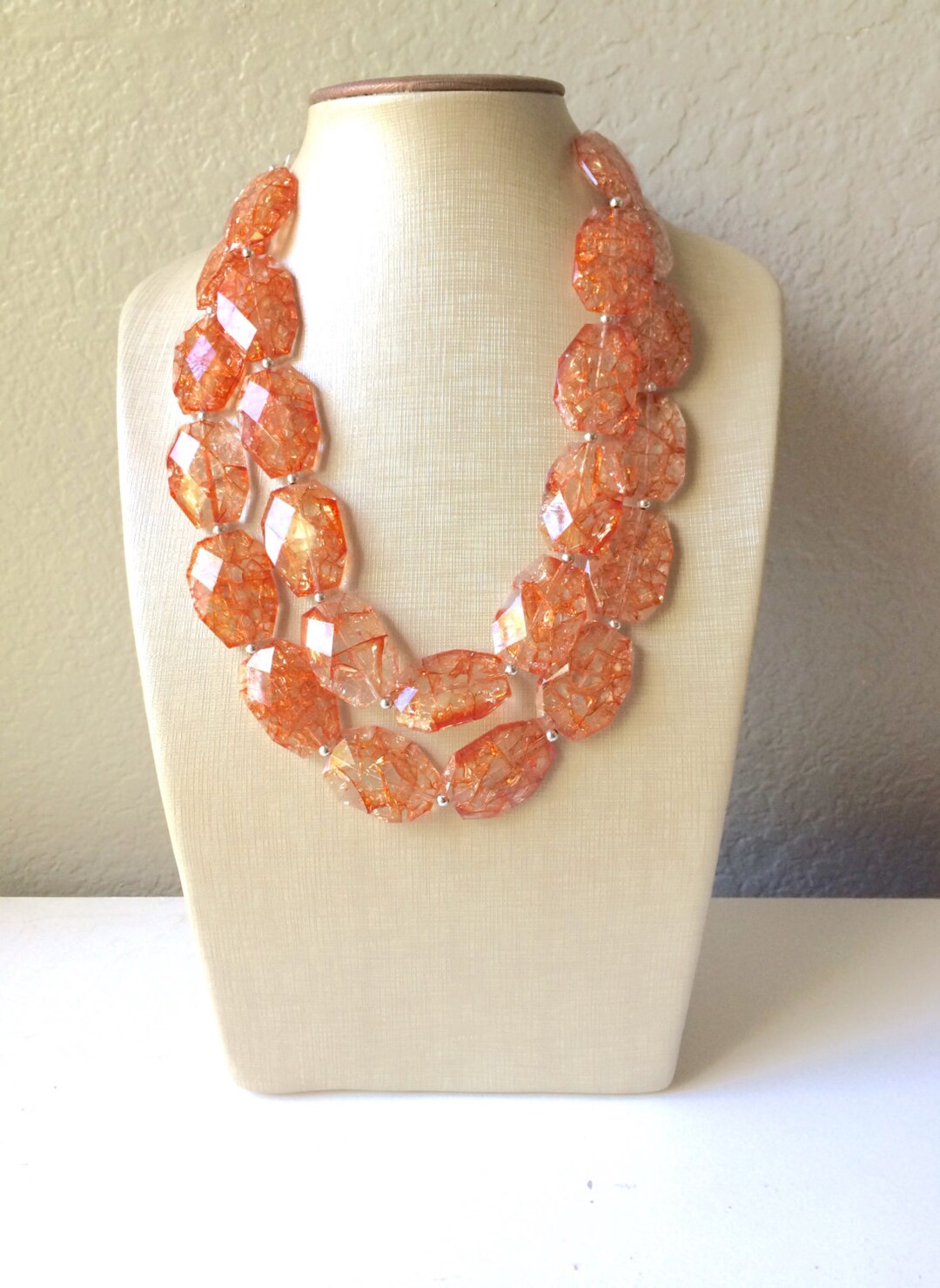 Orange Statement Necklace Big Beaded Necklace Chunky Orange Etsy