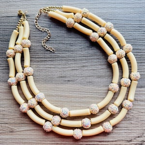 Sugar Cookies & Sprinkles Necklace, Yellow Cream Champagne Statement Necklace, Beaded Everyday Christmas jewelry, chunky bib resin