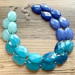 Blue Wave Ocean Ombre Water Statement Necklace, Royal Blue Teal Aqua Necklace, blue jewelry, double strand chunky beaded bib necklace