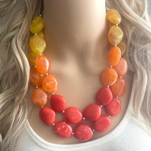 Fall ombré Colors Chunky Statement Necklace, Big beaded jewelry, statement chunky red orange yellow jewelry, beaded jewelry, big beaded image 2