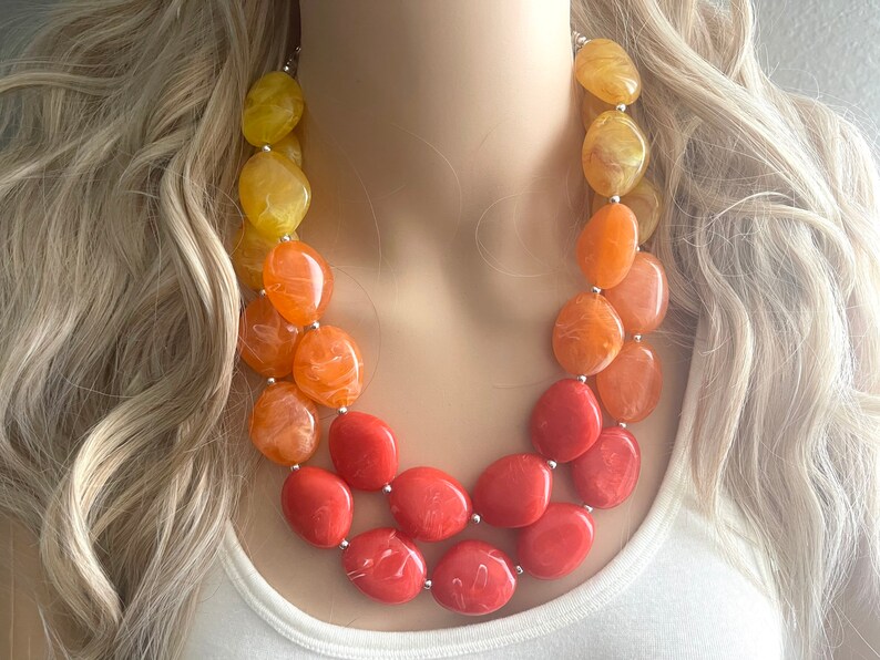 Fall ombré Colors Chunky Statement Necklace, Big beaded jewelry, statement chunky red orange yellow jewelry, beaded jewelry, big beaded image 2