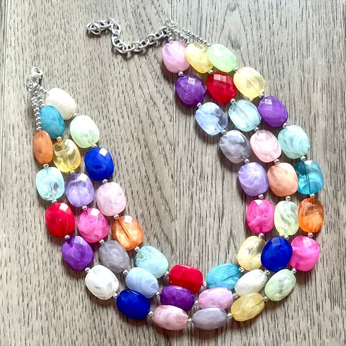 Triple Rainbow Beaded Necklace Colorful 