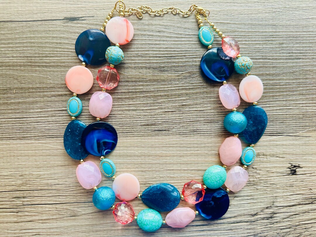 コーラル カリ ステートメント ネックレス、チャンキー ビブ ビーズ