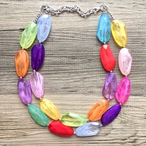 Doppia collana di perline arcobaleno, gioielli colorati, collana di dichiarazione grosso, grande collana di perline, gioielli arcobaleno, coriandoli autunnali arcobaleno
