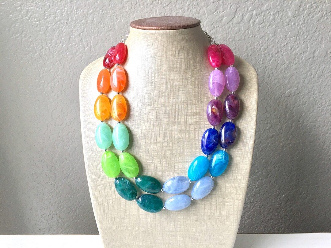Chunky Beaded Necklace - Rainbow main image 0
