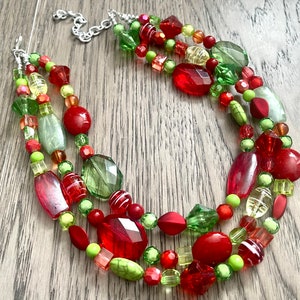 Weihnachtshalskette , Rot, Grün und BLING! Urlaub Schmuck, Weihnachtsschmuck, rot grün Schmuck, Perlen Weihnachtsgeschenk Weihnachtsgeschenk