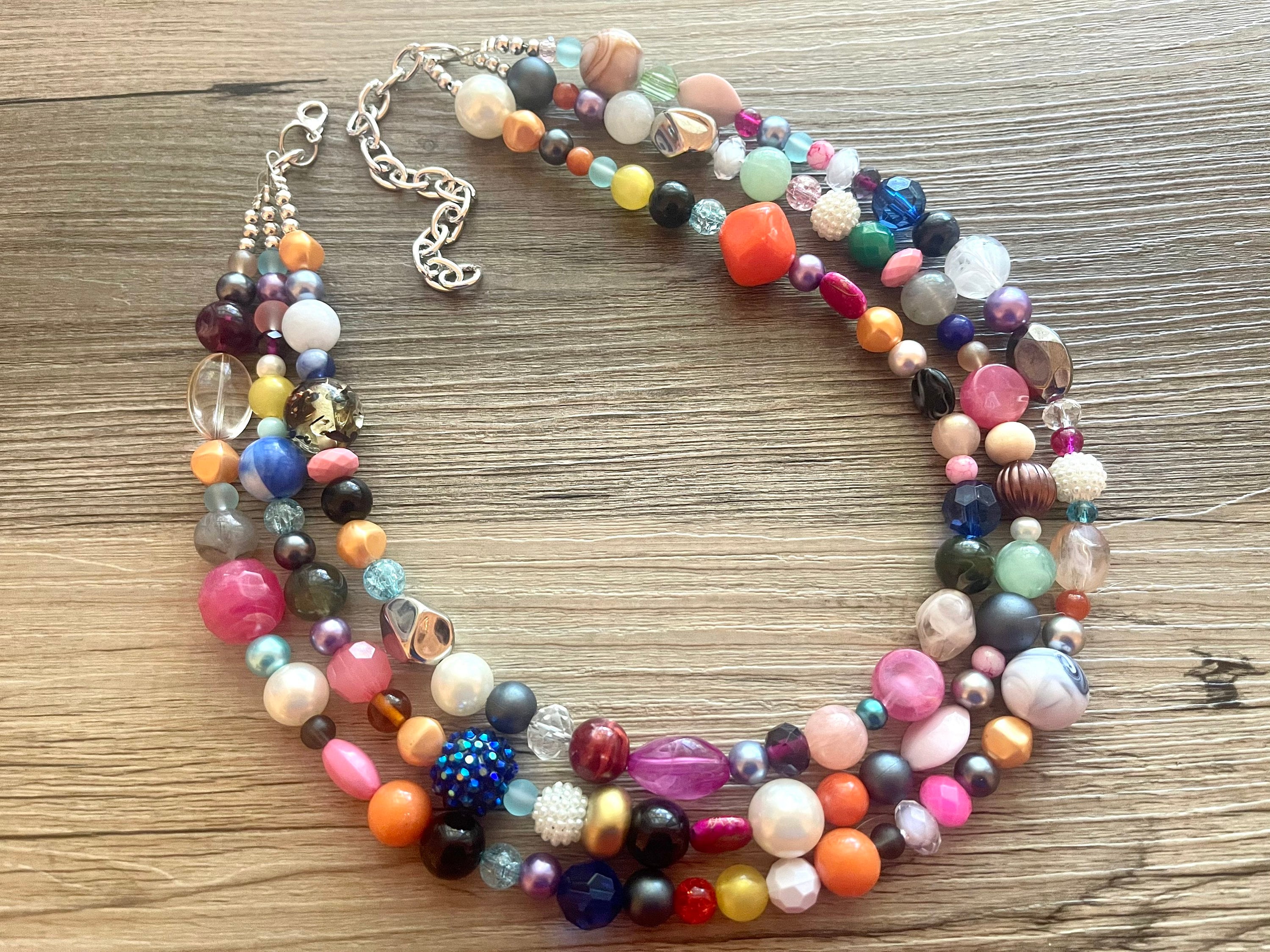 Rainbow Confetti Statement Necklace Chunky Multi strand Etsy