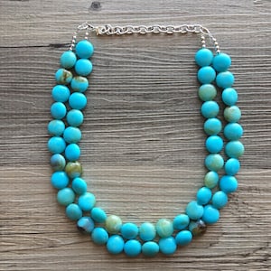 Turquoise & Brown Beaded statement necklace, extra chunky graduated bead blue green jewelry, blue necklace jewelry, green earrings