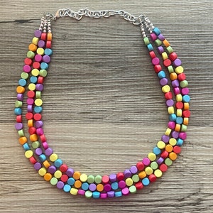 Razzle Dazzle Rainbow Beaded Necklace, Colorful Jewelry Chunky statement necklace, beaded necklace jewelry pride confetti