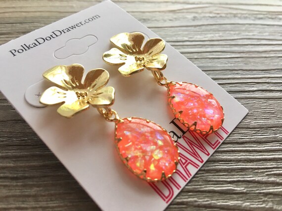 Neon coral best sale earrings