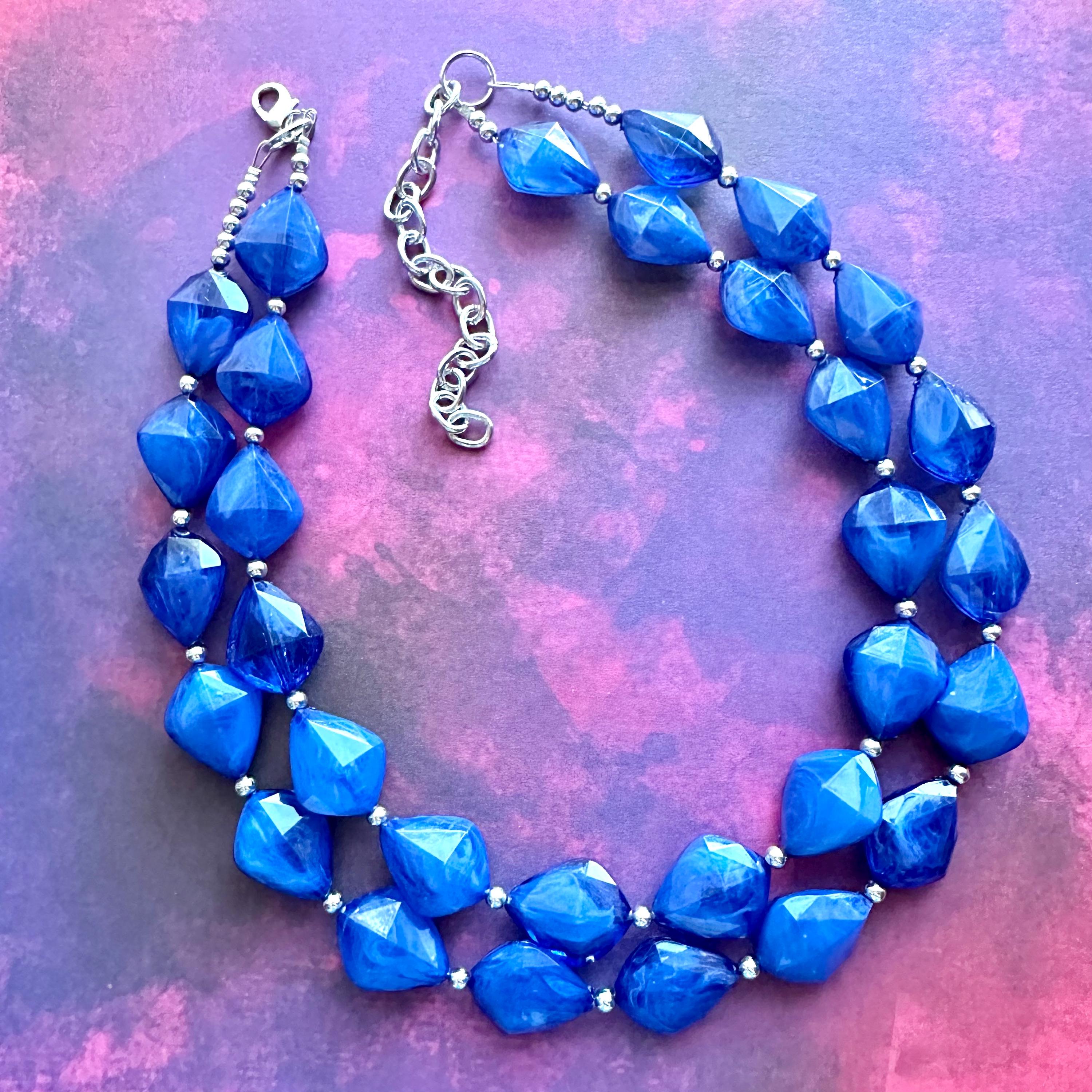 Royal Blue Chunky Statement Necklace, Big Beaded Jewelry 