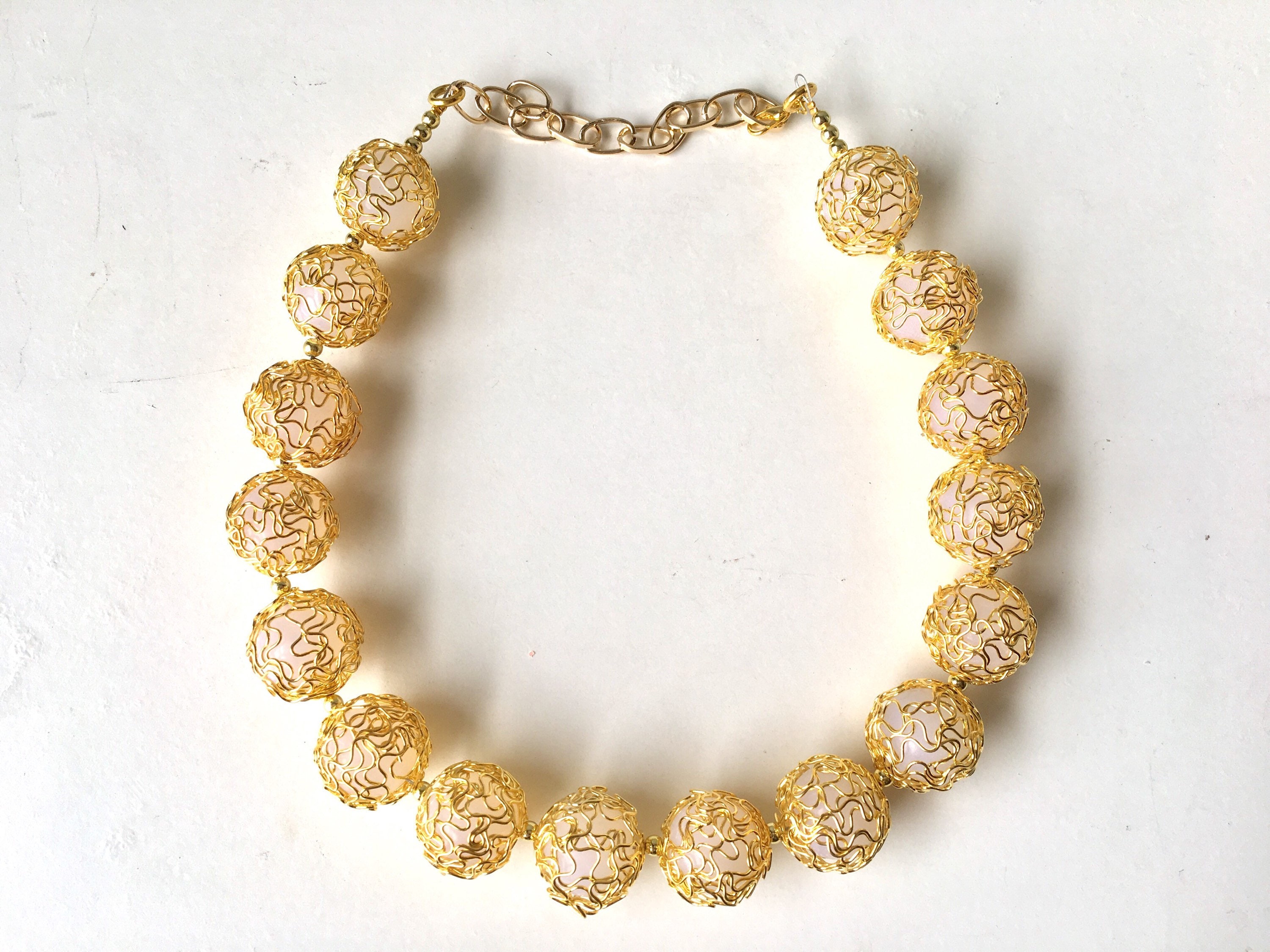 Wire wrapped Gold Big Bead Necklace Statement Jewelry gold Etsy