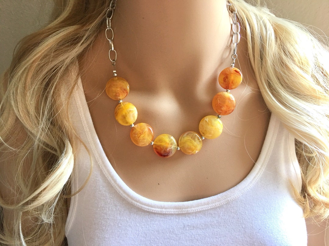 Yellow Statement Necklace & Earrings Yellow Jewelry Your Etsy