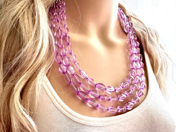 First Date Lavender Statement Necklace, triple st… - image 3