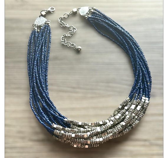 Breaking Waves Chunky Multi Strand Blue Statement… - image 5