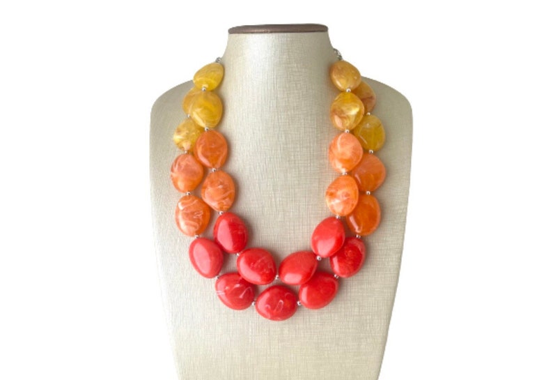 Fall ombré Colors Chunky Statement Necklace, Big beaded jewelry, statement chunky red orange yellow jewelry, beaded jewelry, big beaded image 1