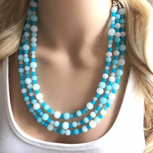 Blue Ombré Beaded Statement Necklace, beaded jewelry, blue jewelry, teal beaded necklace, turquoise jewelry blue necklace, chunky beaded bib