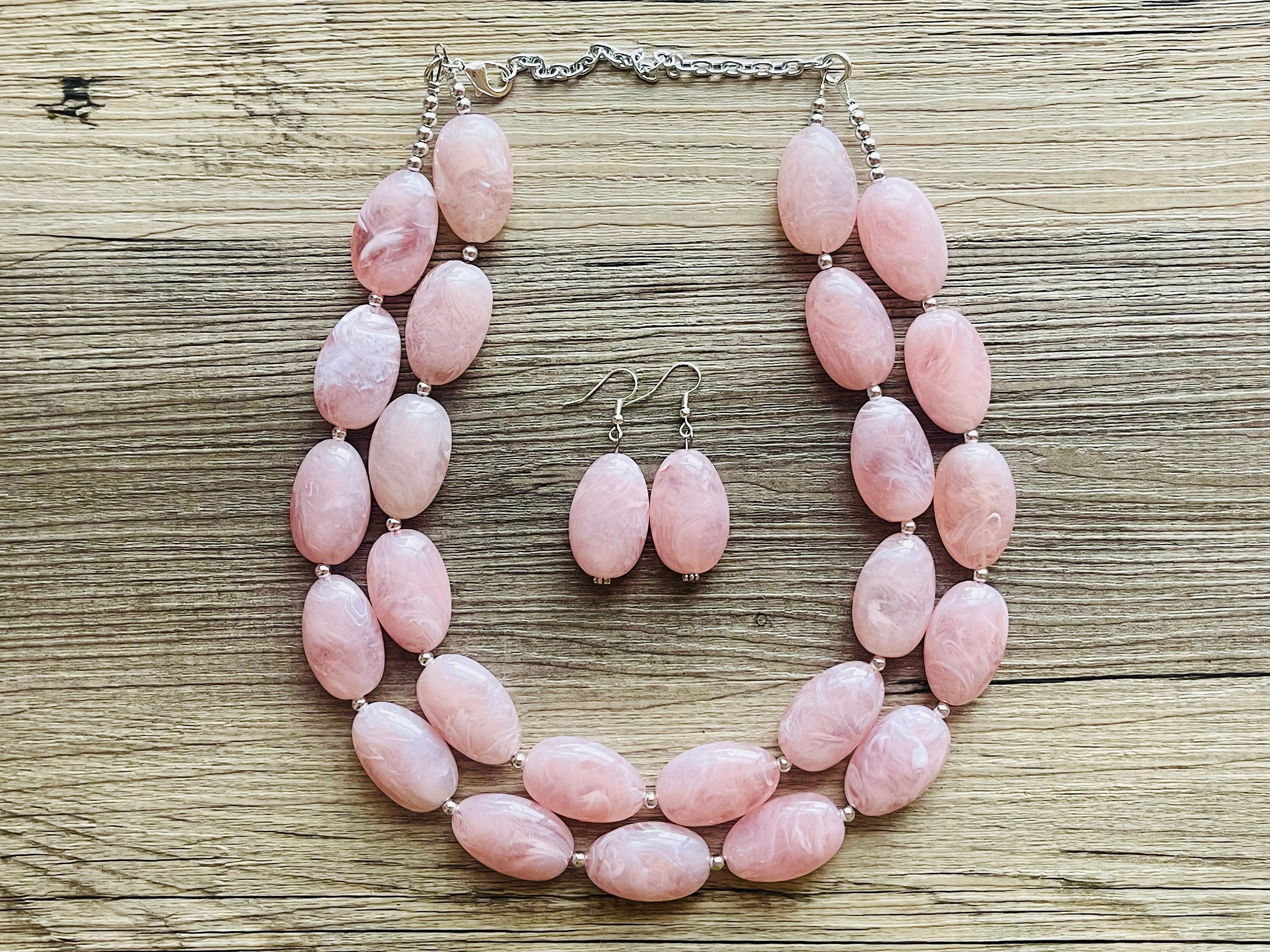 Blush Pink Double Strand Big Beaded Statement Necklace, Baby
