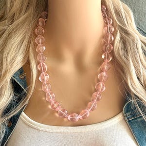 Ice Blush Pink Vintage Statement Necklace Jewelry, Chunky Jewelry Big Beaded 1 Strand Necklace, ombre geometric bead gold baby light pink