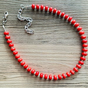 Ruby red Necklace, Howlite Single Strand Statement Jewelry, bright lipstick red Chunky bib bridesmaid, red jewelry, red necklace beaded