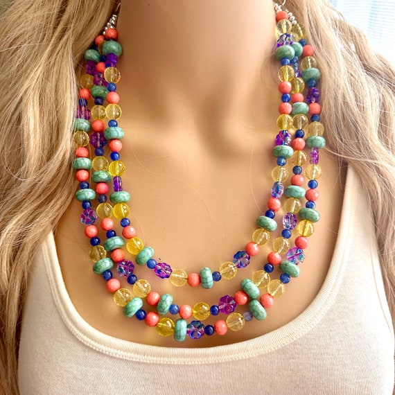 BOCAR Chunky Wooden Beaded Jewelry Set - Necklace, Earrings, Bracelet For Women, Handmade Gift Set
