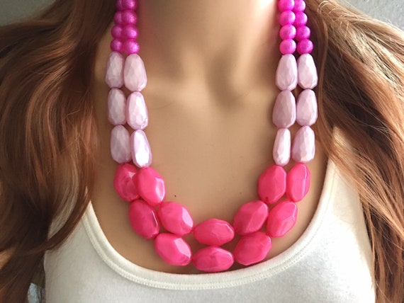16-18'' Pink/Clear Glass Beaded Necklaces-0291-47