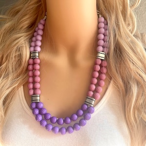 Purple Lavender Chunky Statement Necklace, Big beaded jewelry, Double Strand Statement Necklace, Bib necklace, purple bridesmaid wedding