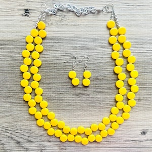 Yellow Double Statement Necklace, Chunky Jewelry Big Beaded Necklace, sunshine yellow Necklace, earrings Jewelry bubble