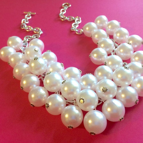 Chunky Women's White Pearl Statement Necklace Big Pearl Etsy