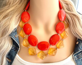 Chunky Statement creamsicle Necklace, multi strand colorful jewelry, big beaded chunky statement necklace, bright orange yellow resin