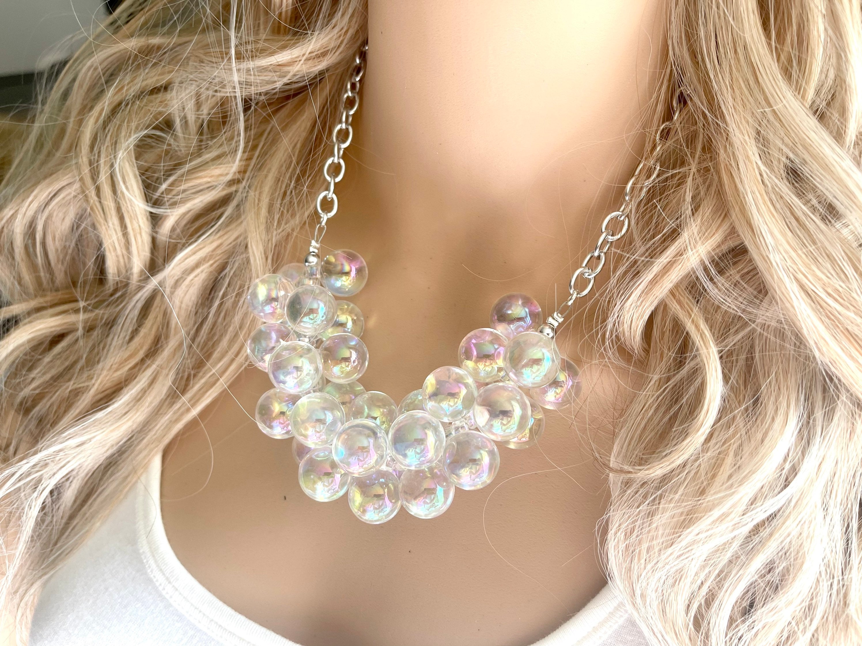 Art Style Glass Bubble Necklace Modern Hollow Clear Bead Pearl Accessories