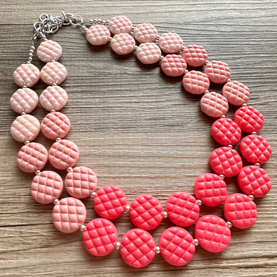 Pink Cardigan Ombre Necklace Double Strand Jewelry Big Etsy