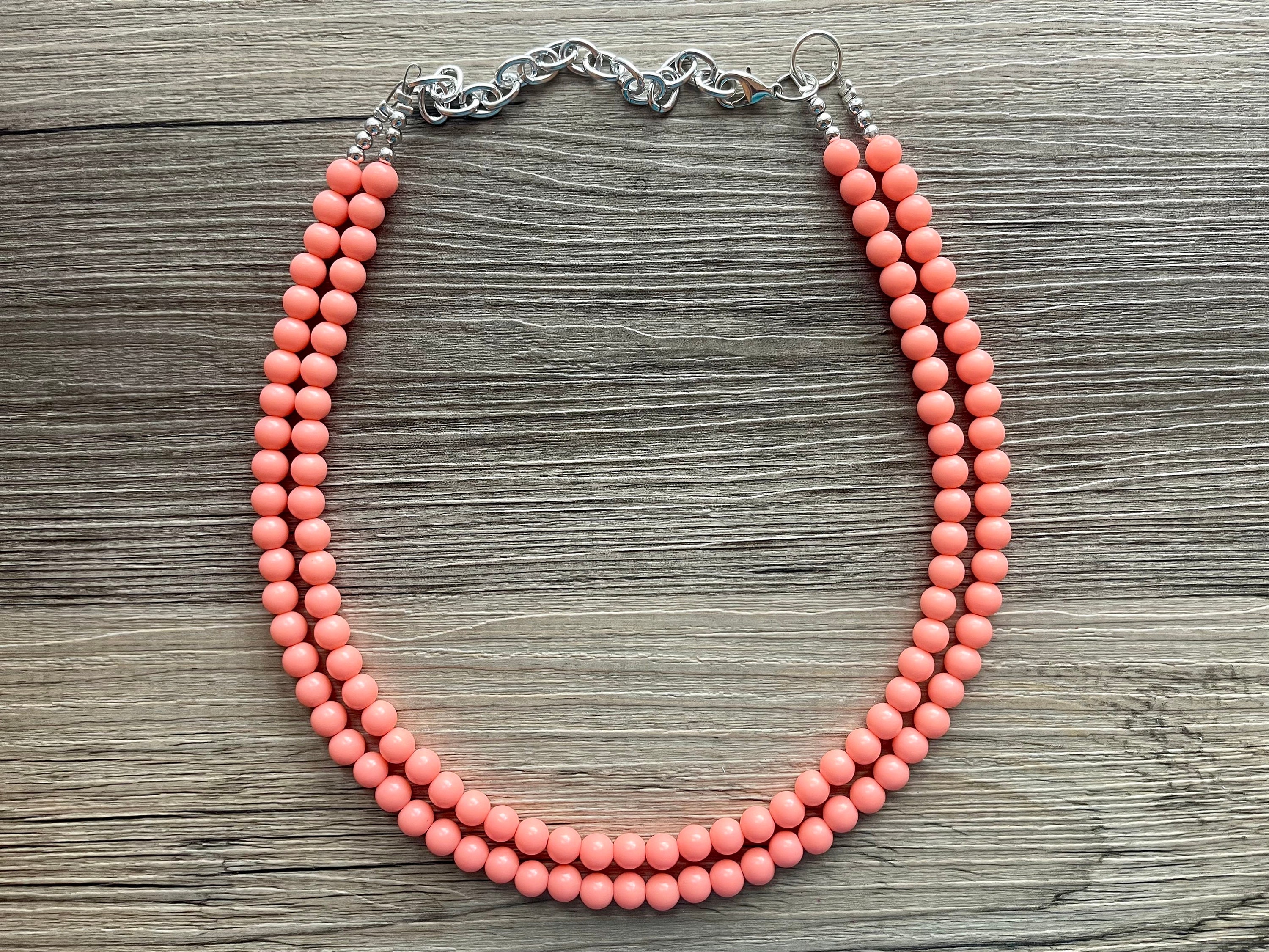 Two Strand Coral Statement Necklace, Pink - Orange Beaded Jewelry
