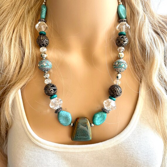 Chunky natural stone necklaces sale