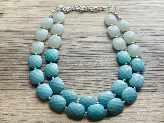 Winter Mint Green Statement Necklace Chunky Jewelry Big Beaded