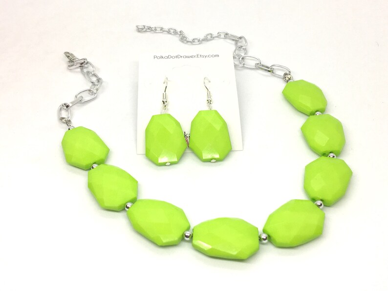 Lime green Statement Necklace & Earrings lime green jewelry Etsy 日本