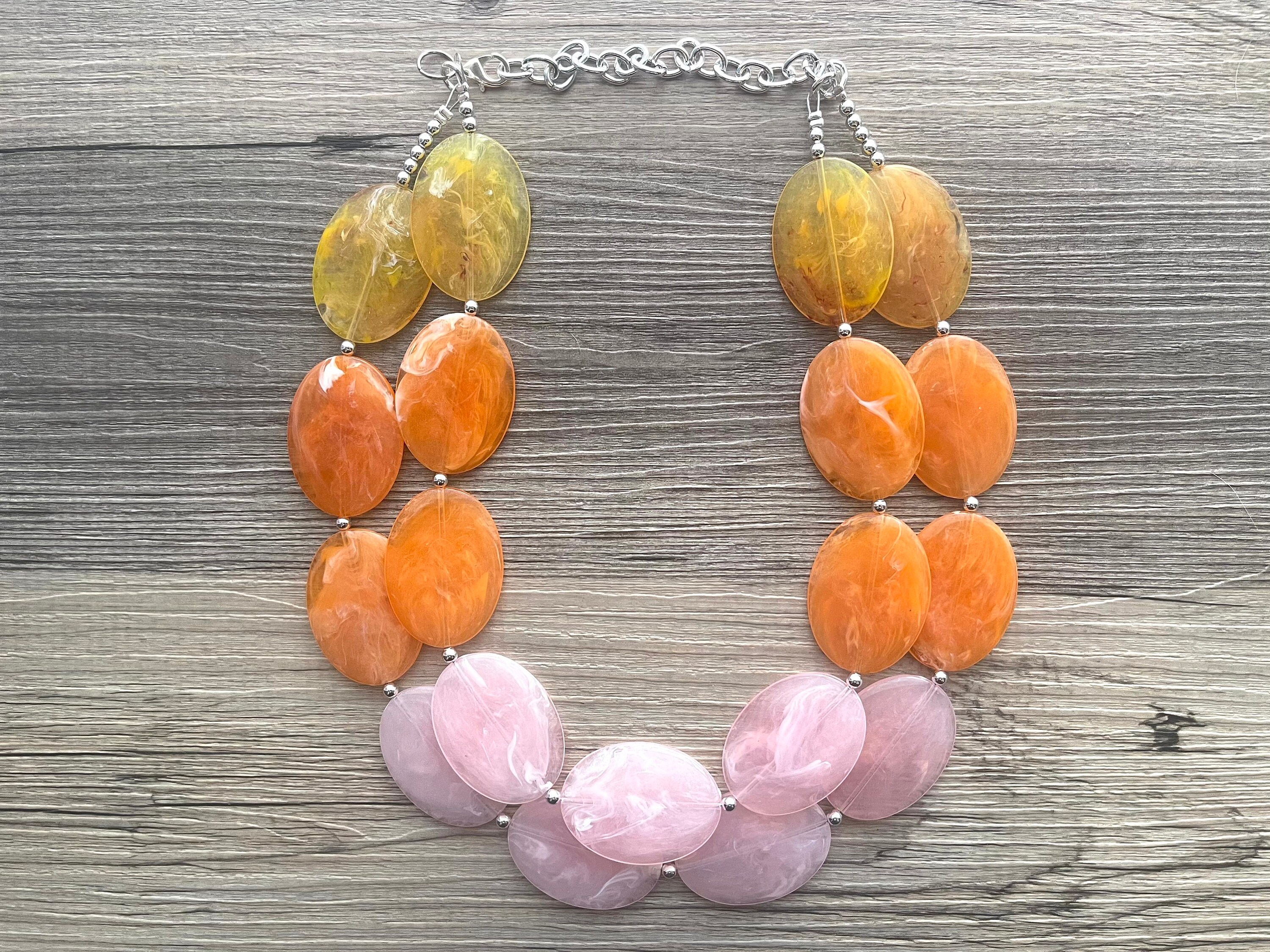 ●PINK PINEAPPLE● SMILE BEADS NECKLACEORANGE m1037_1016272 Yellow Orange Pink Chunky Statement Necklace, Big Beaded