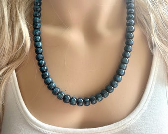 Galaxy Gray Shimmer Single Strand Beaded Statement Necklace beaded layer, blue bridesmaid jewelry layering glitter silver neutral gray