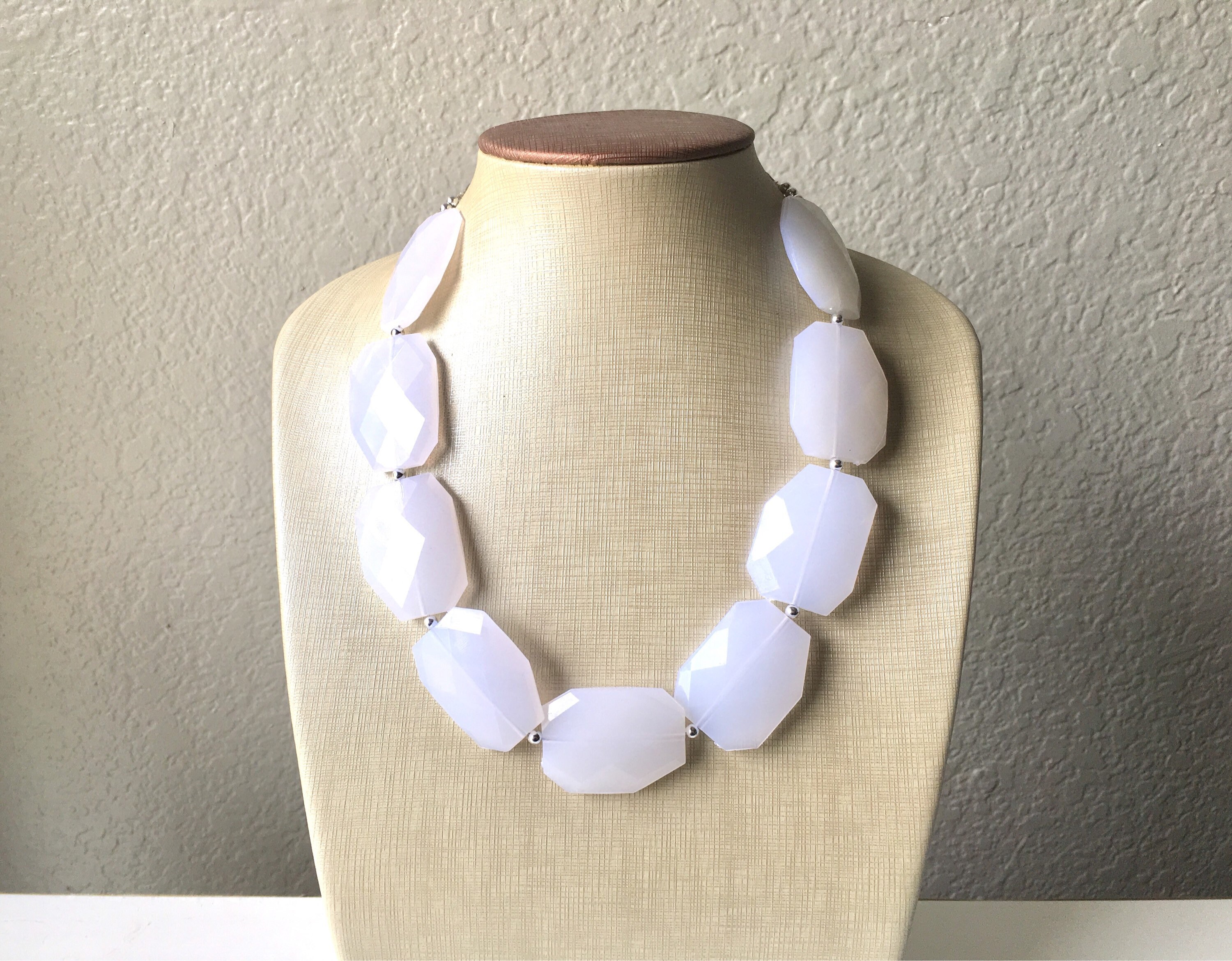 White Chunky Statement Necklace Bib 
