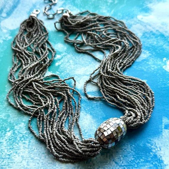 Vintage Silver Shell Chunky Statement Necklace Be… - image 1