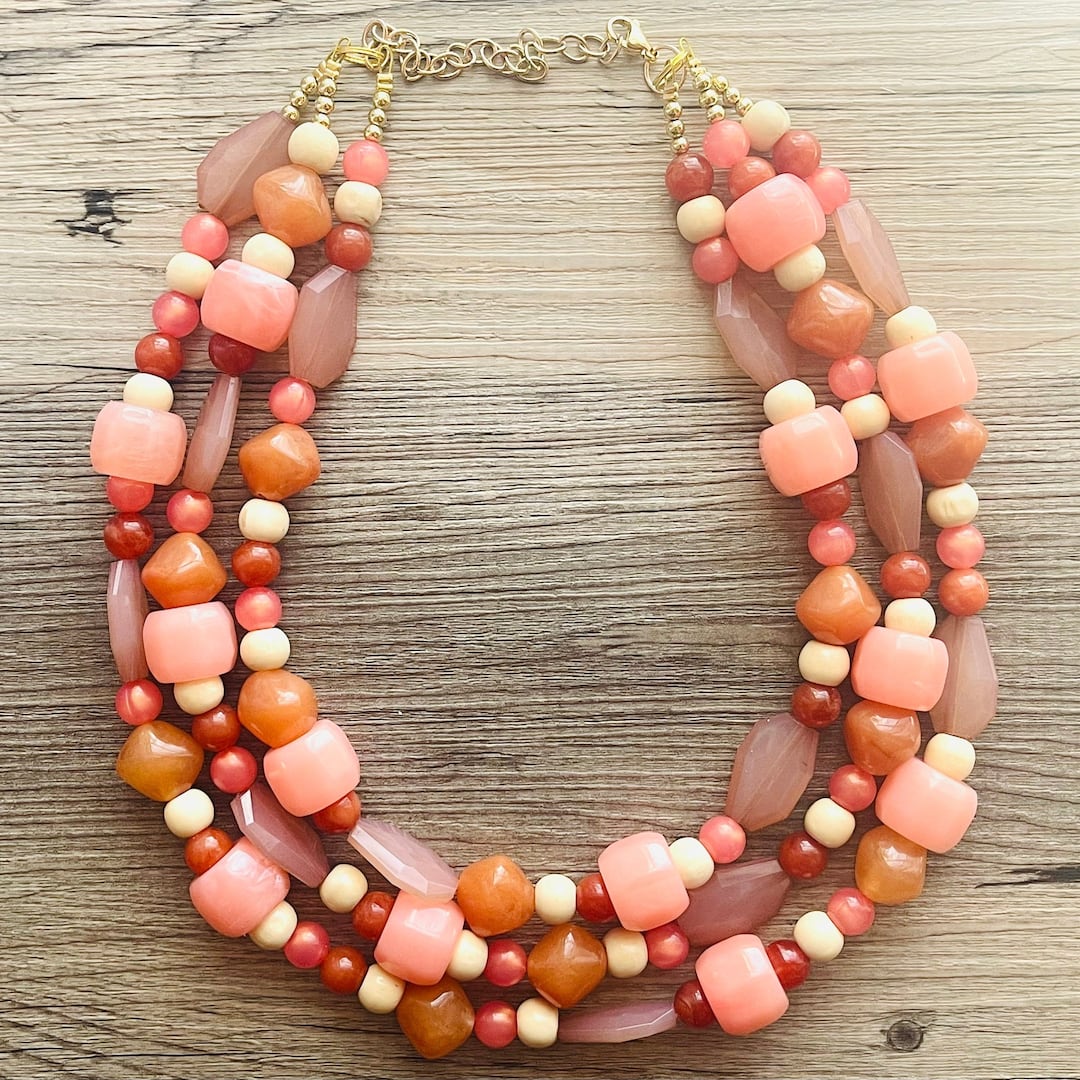 Sonata Long Mini Beaded Necklace Abstract Pendant Natural