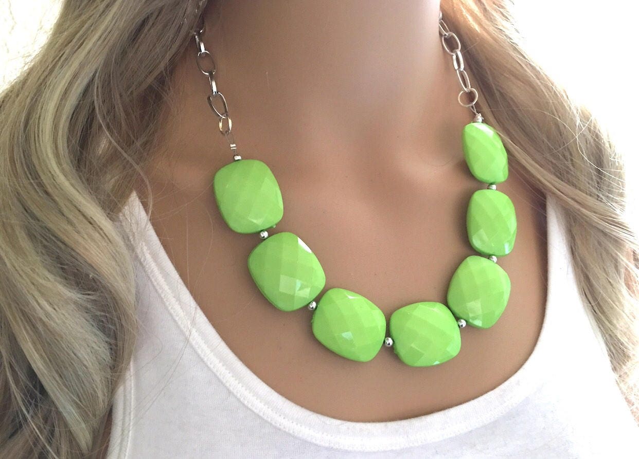 Lime Green Statement Necklace & Earring set lime jewelry Etsy
