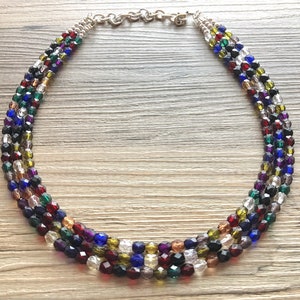 Rainbow Multi Color Chunky Statement Necklace, rainbow triple strand necklace, acrylic crystal jewelry, multi color jewelry, rainbow jewelry