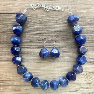 Royal Blue Chunky Statement Necklace, single strand necklace, blue necklace, dark blue necklace, royal blue wedding, bridesmaid necklace