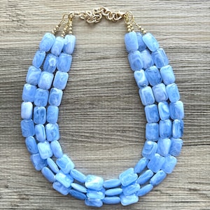 Periwinkle Statement Necklace, Triple Strand Chunky Beaded Necklace, blue purple Jewelry, Spring Jewelry, blue Necklace, aqua beaded