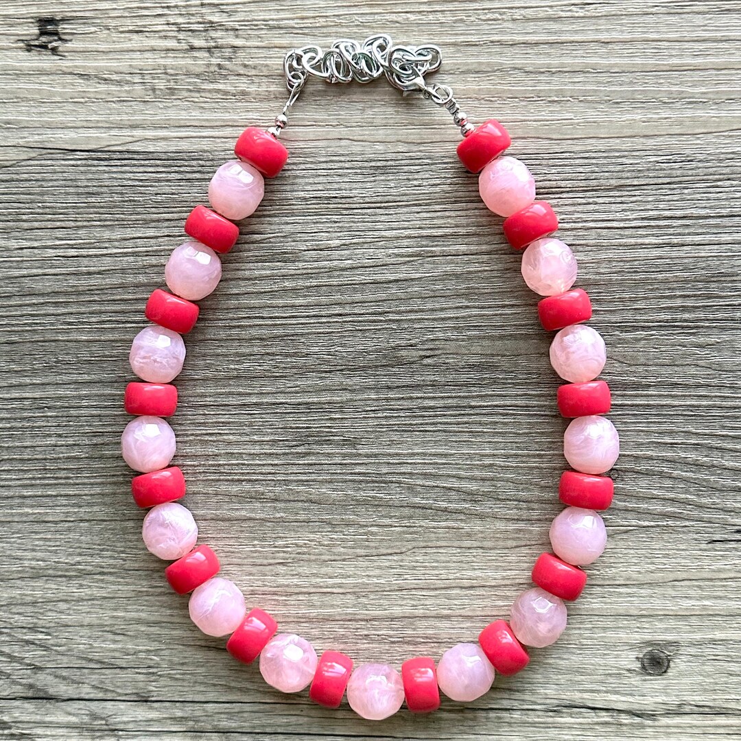 Hot Pink & Blush Pink Chunky Statement Necklace, Big Beaded Jewelry ...