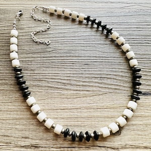Black & White Necklace OOAK multi strand jewelry, bib beaded chunky statement necklace, black necklace, bridesmaid necklace silver