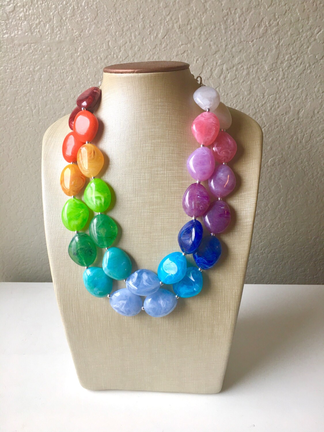 Rainbow Beaded Necklace Colorful Jewelry Chunky Statement Etsy